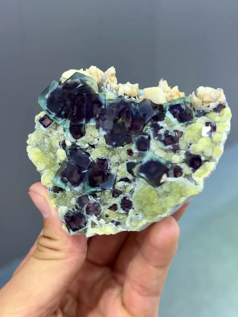 Natural Blue Purple Phantom Fluorite Coexists With Mica and Dolomite comes from Yindu,Neimenggu 80*70*40MM - image 5