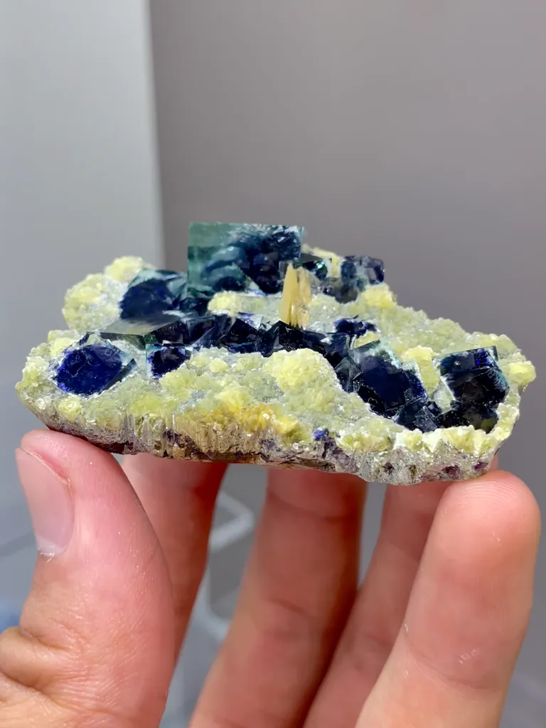 Natural Blue Purple Phantom Fluorite Coexists With Mica and Flaky Calcite comes from Yindu,Neimenggu 60*40*15MM - image 3