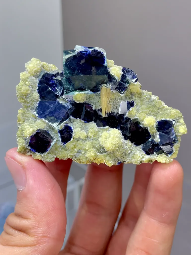 Natural Blue Purple Phantom Fluorite Coexists With Mica and Flaky Calcite comes from Yindu,Neimenggu 60*40*15MM - image 4