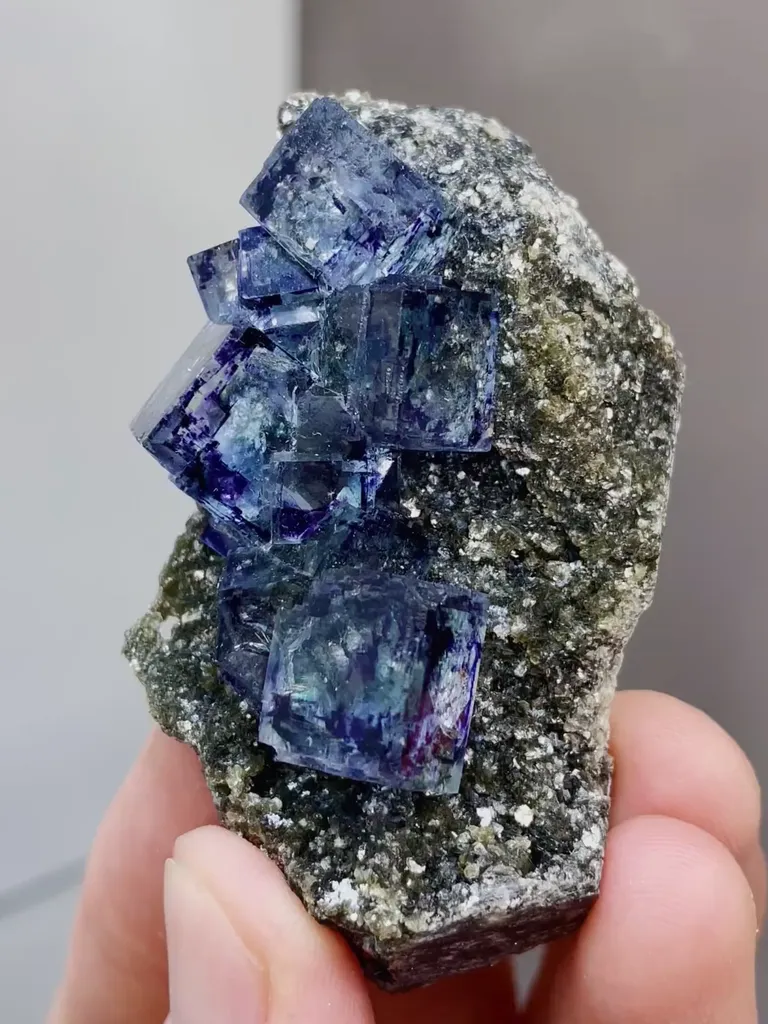 Natural Blue Purple Phantom Fluorite coexists with Mica comes from Yaogangxian,Hunan 60*35*15MM image