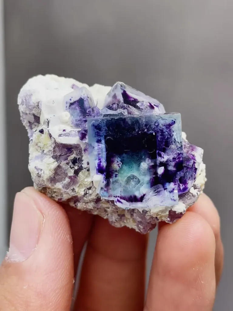 Natural Blue Purple Phantom Fluorite coexists with Mica comes from Yindu,Inner Mongolia 40*20*26MM - image 3