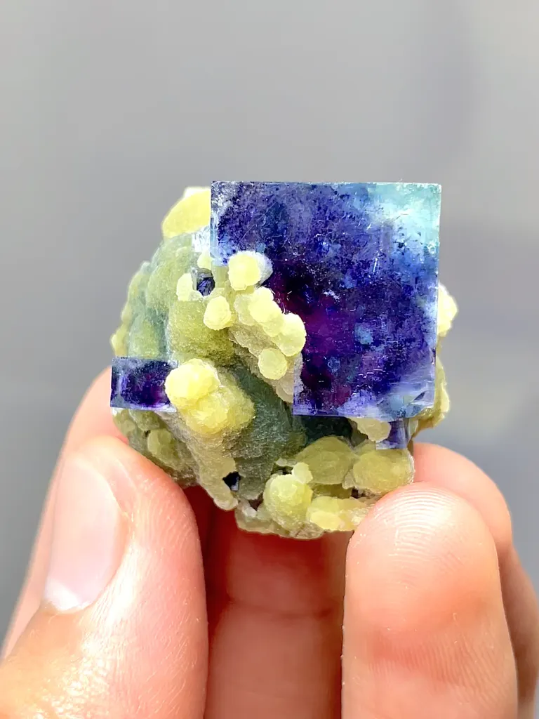 Natural Blue Purple Phantom Fluorite coexists with Mica comes from Yindu,Neimenggu 25*25*15MM image