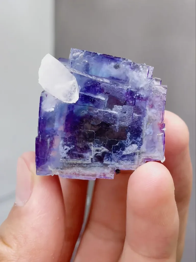 Natural Blue Purple Phantom Fluorite coexists with Quartz comes from Yaogangxian,Hunan 30*30*35MM - image 3
