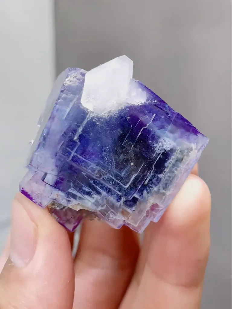 Natural Blue Purple Phantom Fluorite coexists with Quartz comes from Yaogangxian,Hunan 30*30*35MM - image 4