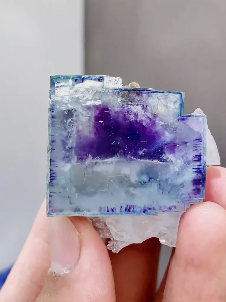 Natural Blue Purple Phantom Fluorite coexists with Quartz comes from Yaogangxian,Hunan 35*35*20MM - image 3
