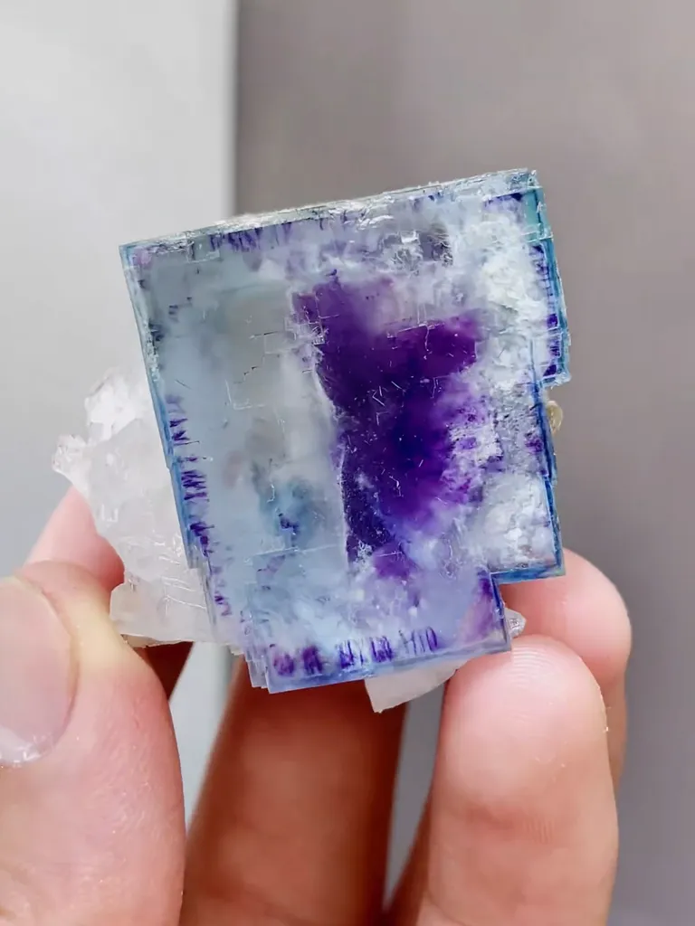 Natural Blue Purple Phantom Fluorite coexists with Quartz comes from Yaogangxian,Hunan 35*35*20MM - image 4