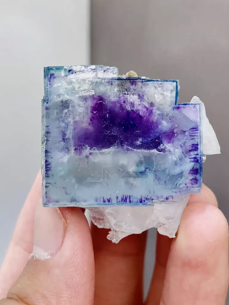 Natural Blue Purple Phantom Fluorite coexists with Quartz comes from Yaogangxian,Hunan 35*35*20MM - image 2