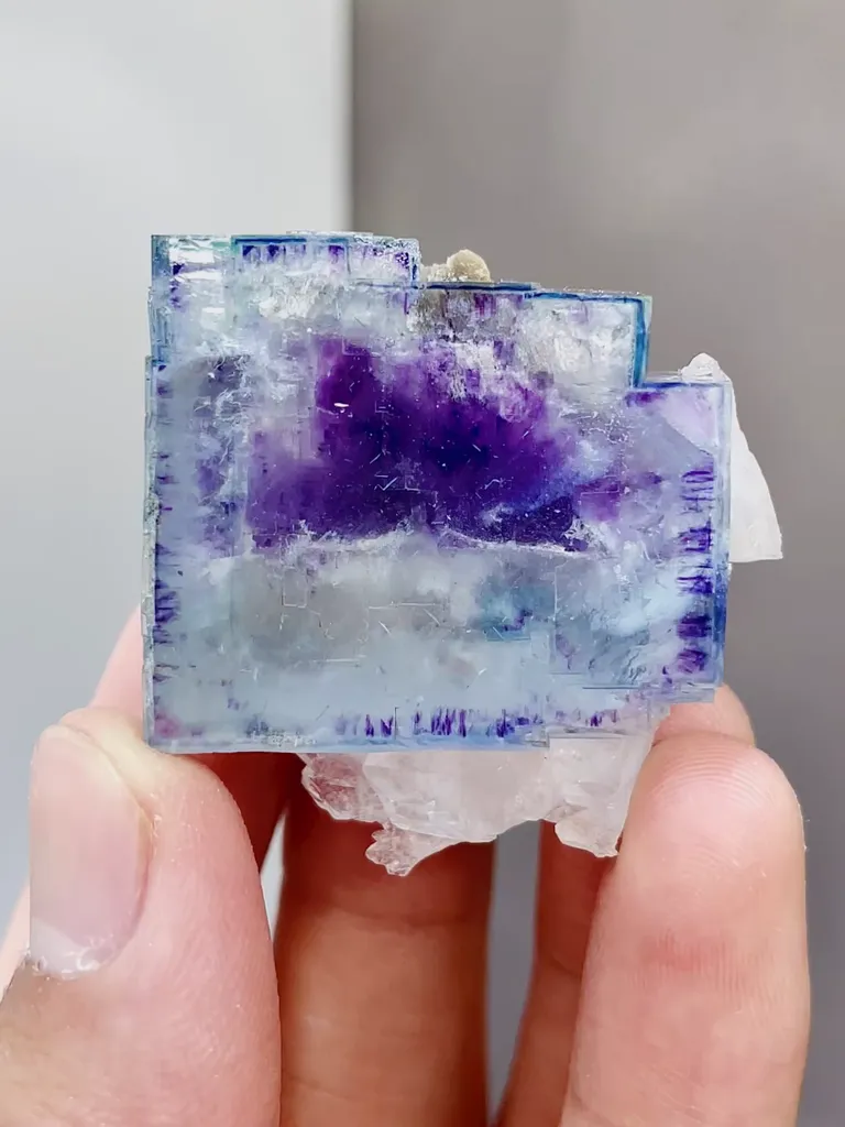 Natural Blue Purple Phantom Fluorite coexists with Quartz comes from Yaogangxian,Hunan 35*35*20MM image