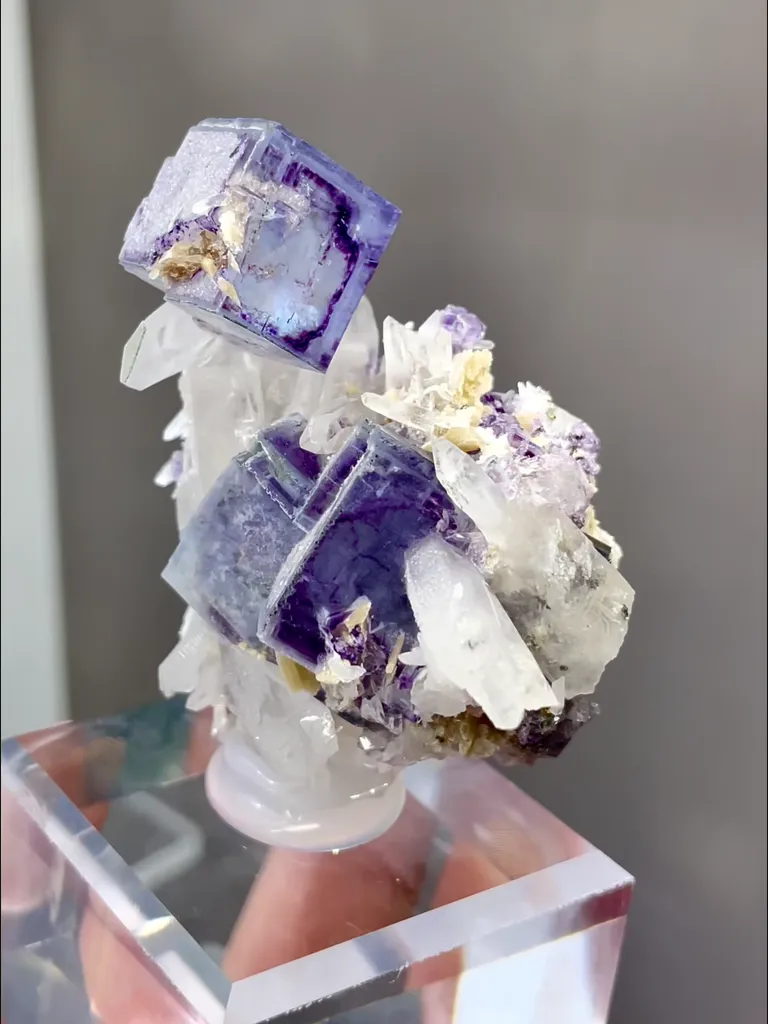 Natural Blue Purple Phantom Fluorite coexists with Quartz comes from Yaogangxian,Hunan 50*50*30MM - image 2