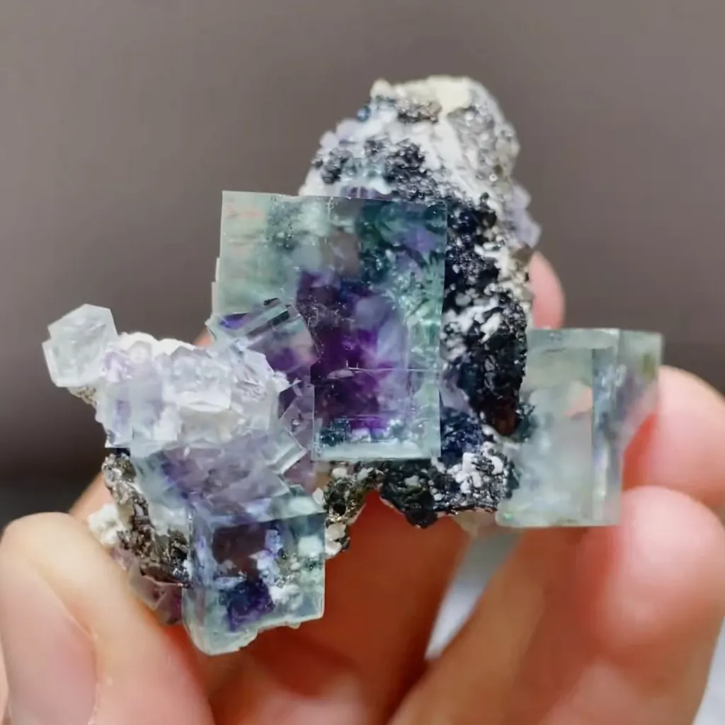 Natural Blue Purple Phantom Fluorite comes from Yaogangxian,Hunan 45*35*30MM image