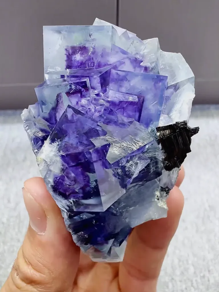 Natural Blue Purple Phantom Fluorite comes from Yaogangxian,Hunan 50*40*75MM image