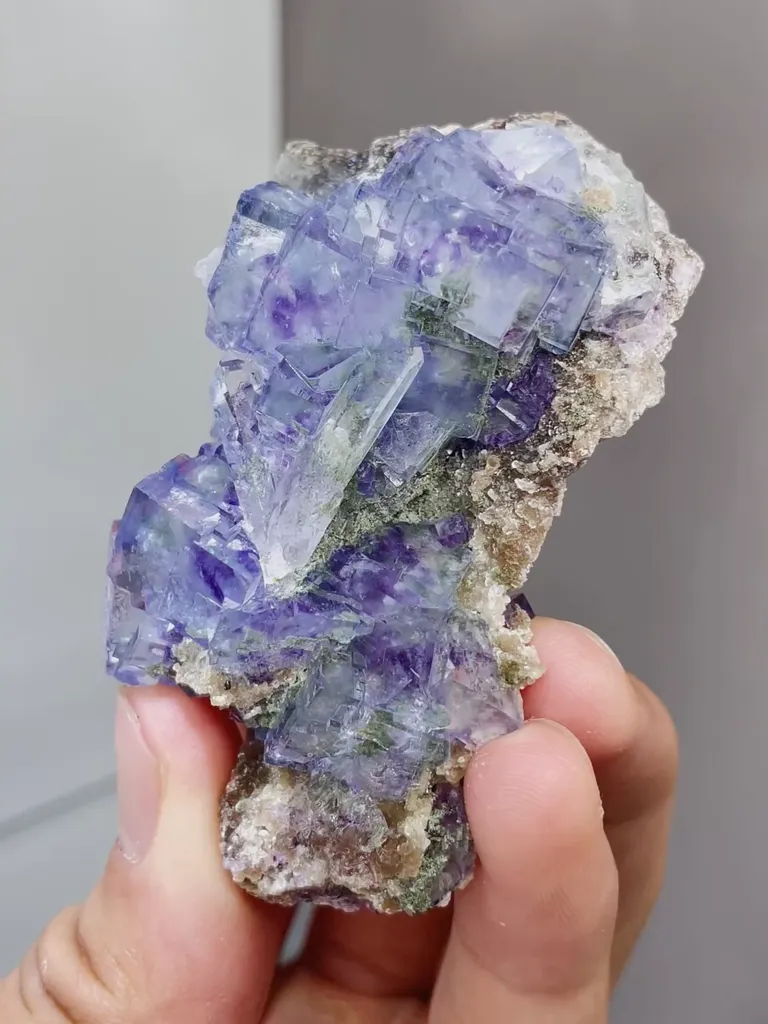 Natural Blue Purple Phantom Fluorite comes from Yaogangxian,Hunan 70*40*25MM image