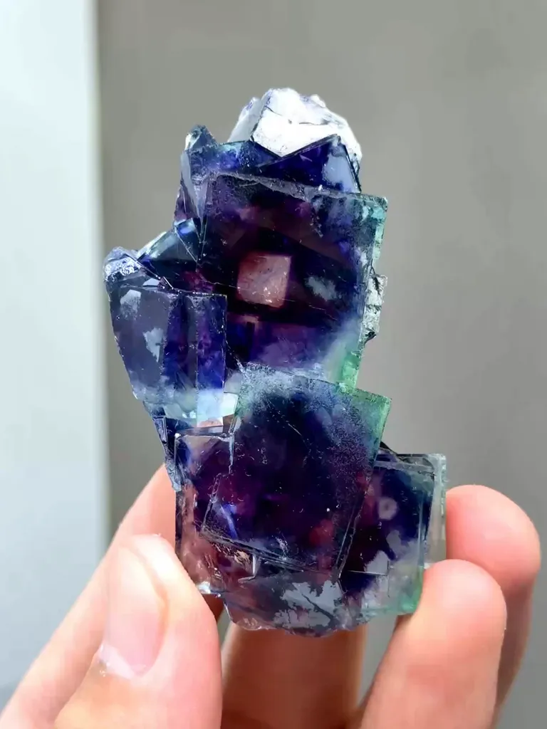 Natural Blue Purple Phantom Fluorite comes from Yindu,Inner Mongolia 30*63*13MM image