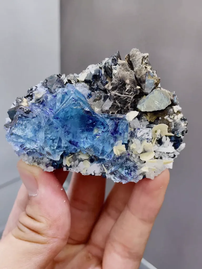 Natural Blue Purple Phantom Fluorite comes from Yindu,Inner Mongolia 70*25*50MM image