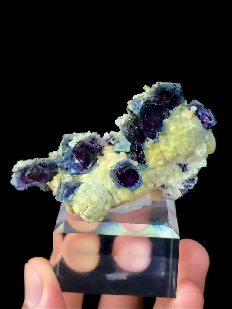 Natural Blue Purple Phantom Fluorite Flaky Calcite and Mica Coexist comes from Yindu,Neimenggu 65*35*35MM image