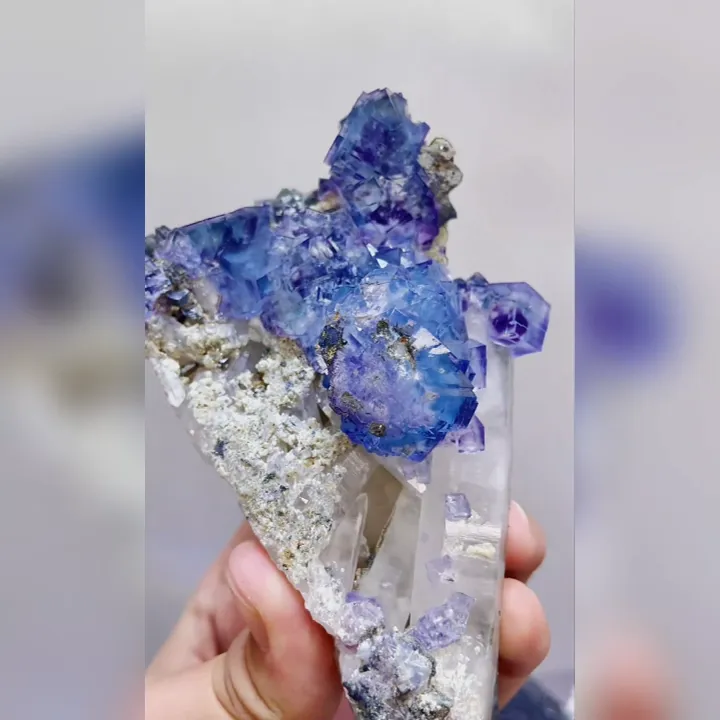 Natural Blue Purple Phantom Fluorite & Quartz, Mineral Specimen: Yaogangxian,Hunan (85*115*45mm) - image 3