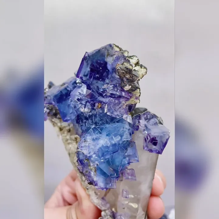 Natural Blue Purple Phantom Fluorite & Quartz, Mineral Specimen: Yaogangxian,Hunan (85*115*45mm) - image 4