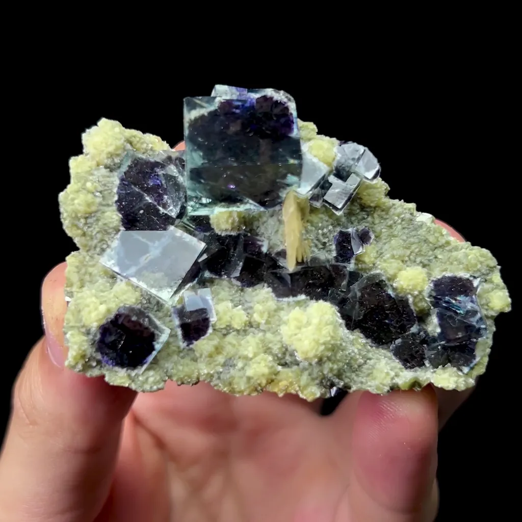 Natural Blue Purple Phantom Fluorite with Mica and Flaky Calcite Mineral Specimen,High Quality Specimen,YINDU,INNER MONGOLIA,CHINA(60*40*15mm) image