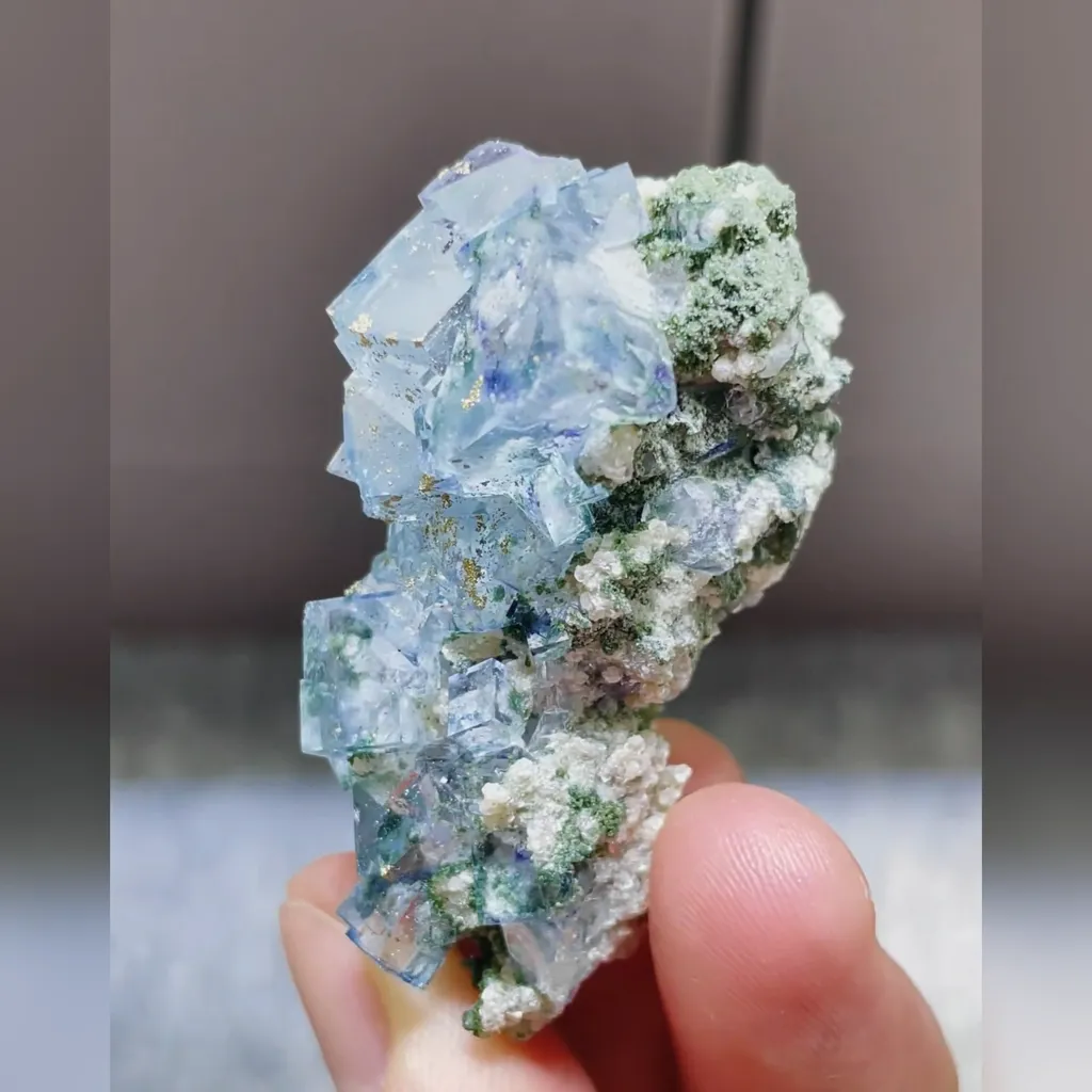 Natural Blue Transparent Cubic Fluorite and Pyrite Symbiosis comes from Yaogangxian,Hunan 20*25*45MM - image 3