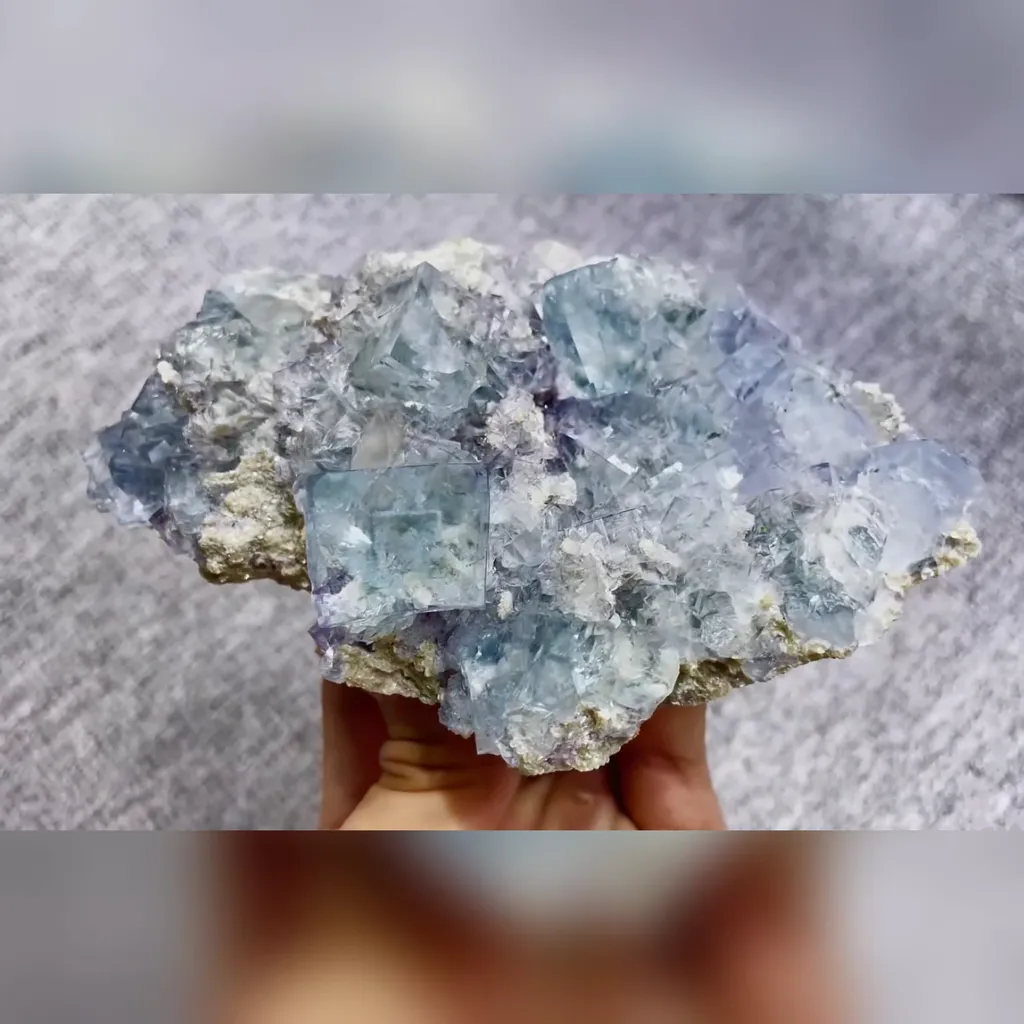 Natural Blue Transparent Cubic Fluorite comes from Yaogangxian,Hunan 140*85*40MM image