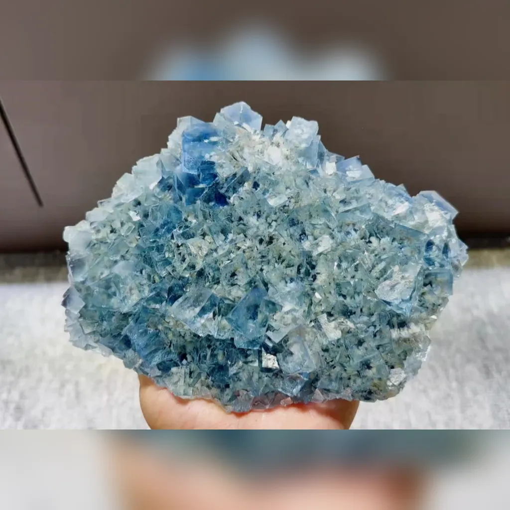 Natural Blue Transparent Cubic Fluorite comes from Yaogangxian,Hunan 160*135*45MM image