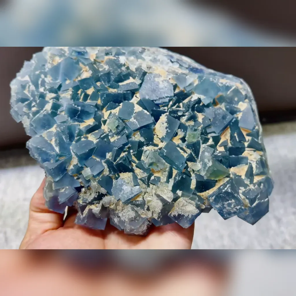 Natural Blue Transparent Cubic Fluorite comes from Yaogangxian,Hunan 160*135*45MM - image 3
