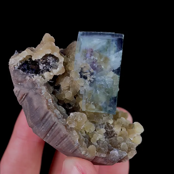 Natural Blue Transparent Cubic Fluorite with ,Mica and Arsenopyrite, Mineral Specimen:Yaogangxian,Hunan (50*55*45MM) - image 3