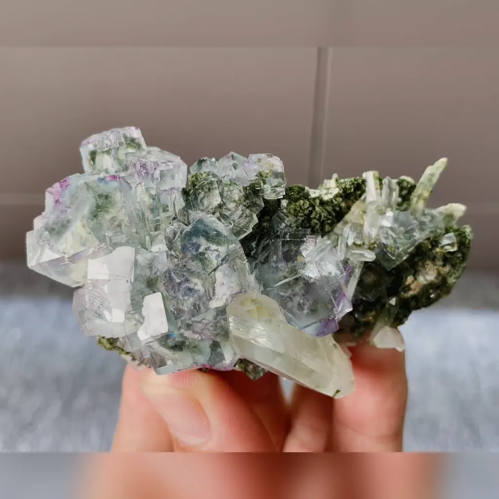 Natural Blue Transparent Fluorite and Quartz Symbiosis comes from Yaogangxian,Hunan 75*40*30MM image