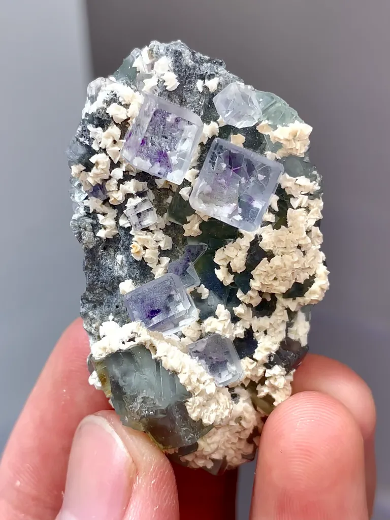 Natural Blue Vitreous Fluorite Green Phantom Fluorite and Dolomite Coexist comes from Zhejiang 50*25*15MM - image 3