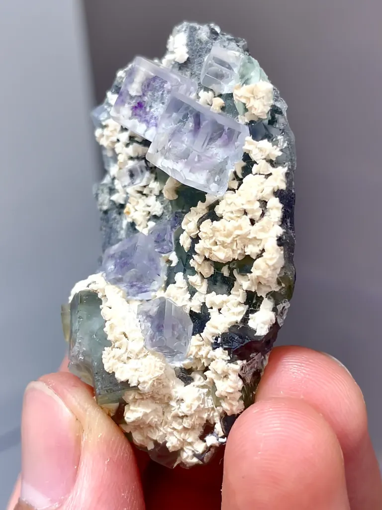 Natural Blue Vitreous Fluorite Green Phantom Fluorite and Dolomite Coexist comes from Zhejiang 50*25*15MM - image 2
