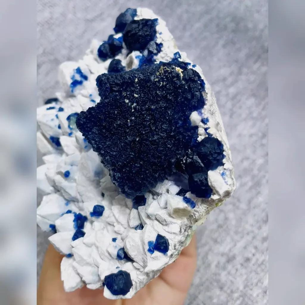 Natural Blueberry Fluorite and Quartz Cluster comes from Inner Mongolia,China 110*95*55MM image