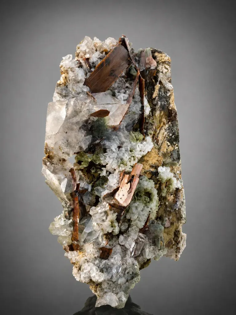Natural Brookite Cluster with Chlorite Quartz on Matrix from Pakistan image