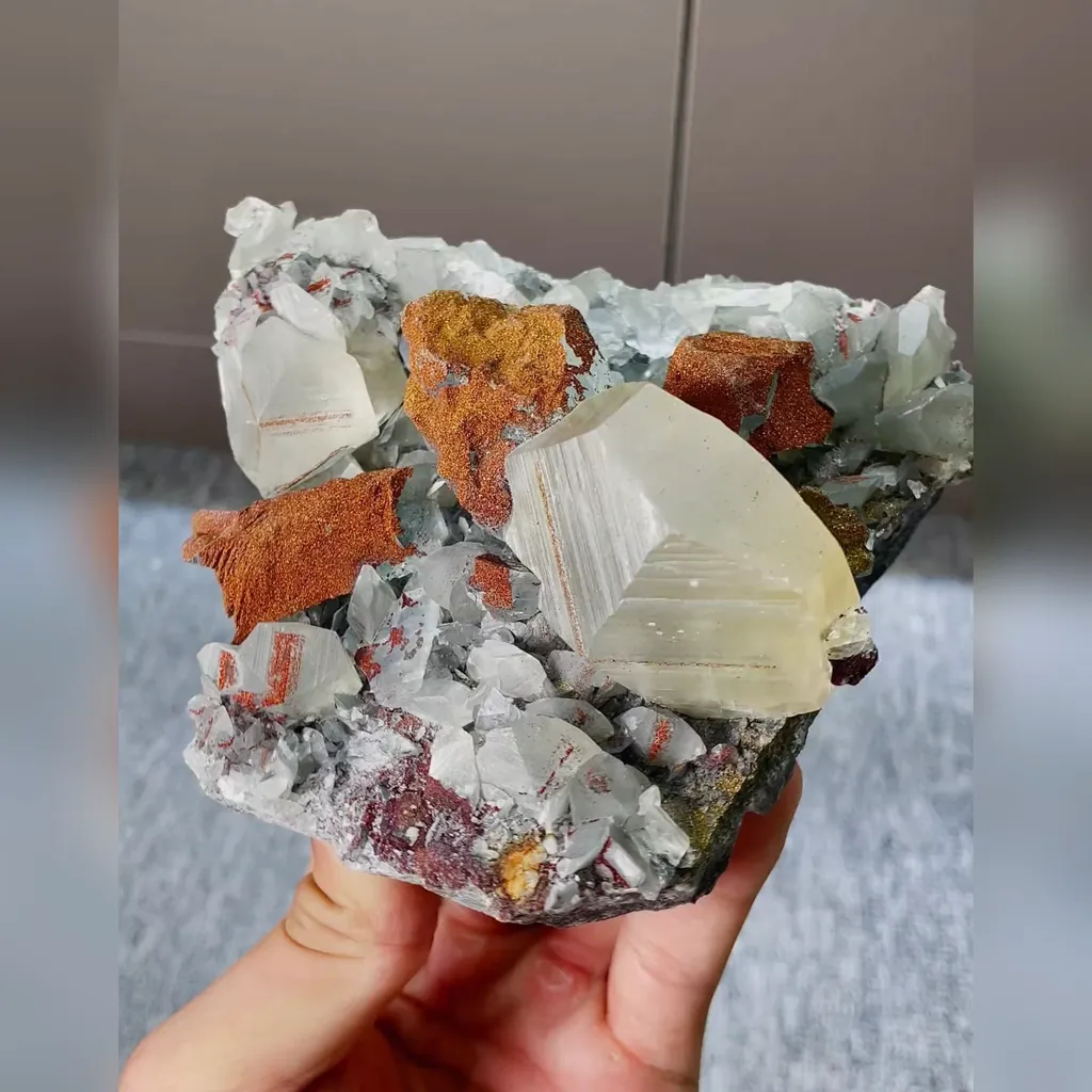 Natural Calcite and Coloured Pyrite Symbiosis comes from Fujian,China 105*95*60MM - image 2