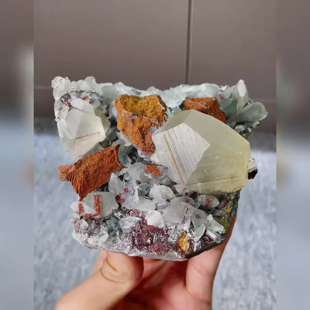Natural Calcite and Coloured Pyrite Symbiosis comes from Fujian,China 105*95*60MM image