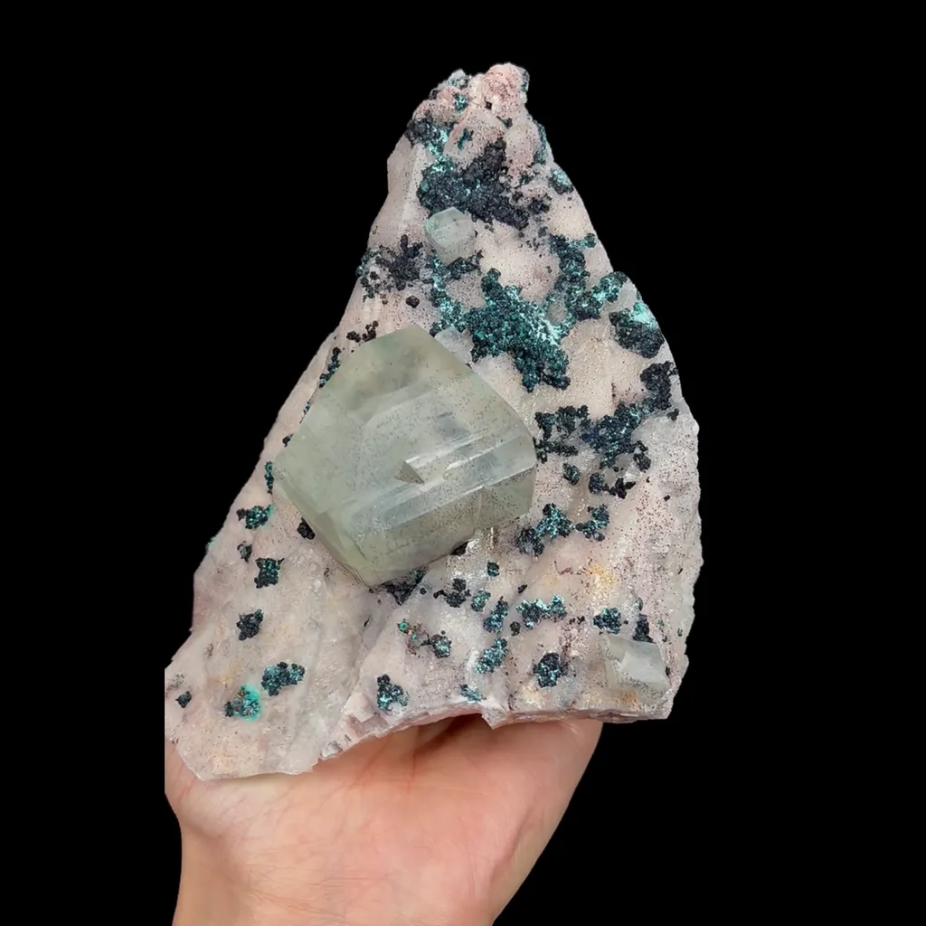 Natural Calcite and Malachite, Mineral specimen:Shuikoushan,Hunan (120*155*80MM) image