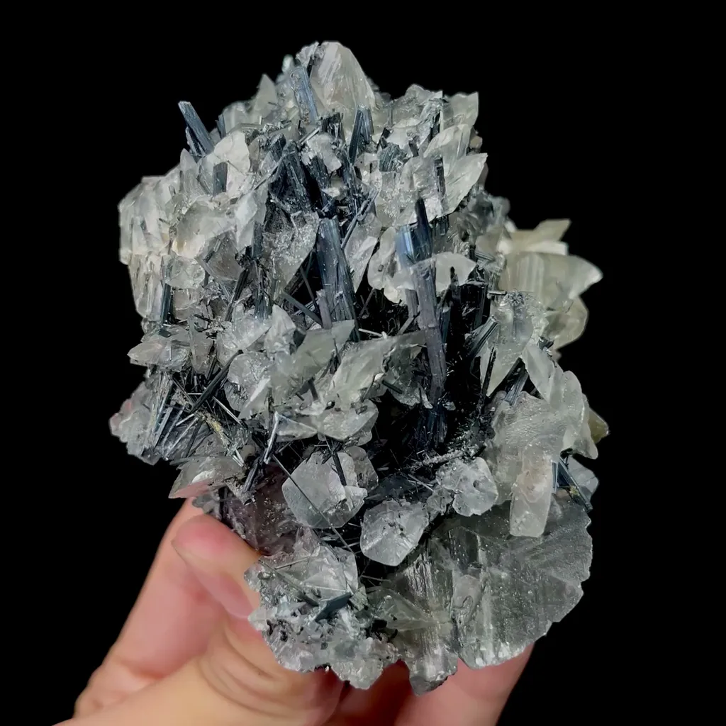 Natural Calcite and Stibnite Mineral Specimen,High Quality Specimen,LENGSHUIJIANG,HUNAN,CHINA(100*74*70mm) image