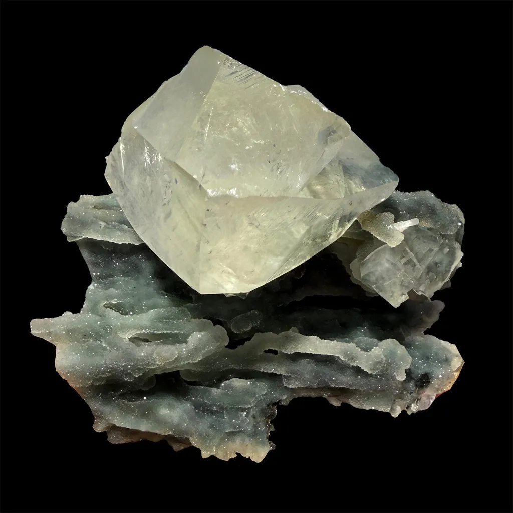 Natural Calcite Crystal on Chalcedony –  Raw Mineral Cluster