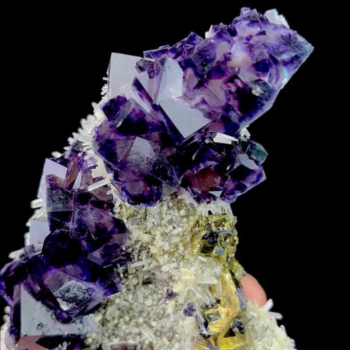 Natural Chalcopyrite Crystal and Purple Phantom Fluorite,Ladder Pattern Mineral Specimen:YINDU (85*100*45mm) - image 3