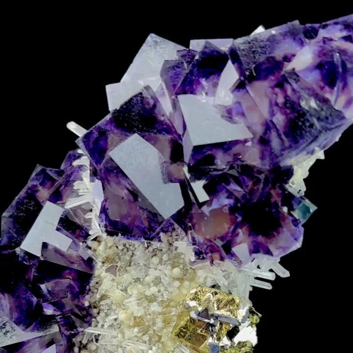 Natural Chalcopyrite Crystal and Purple Phantom Fluorite,Ladder Pattern Mineral Specimen:YINDU (85*100*45mm) - image 4