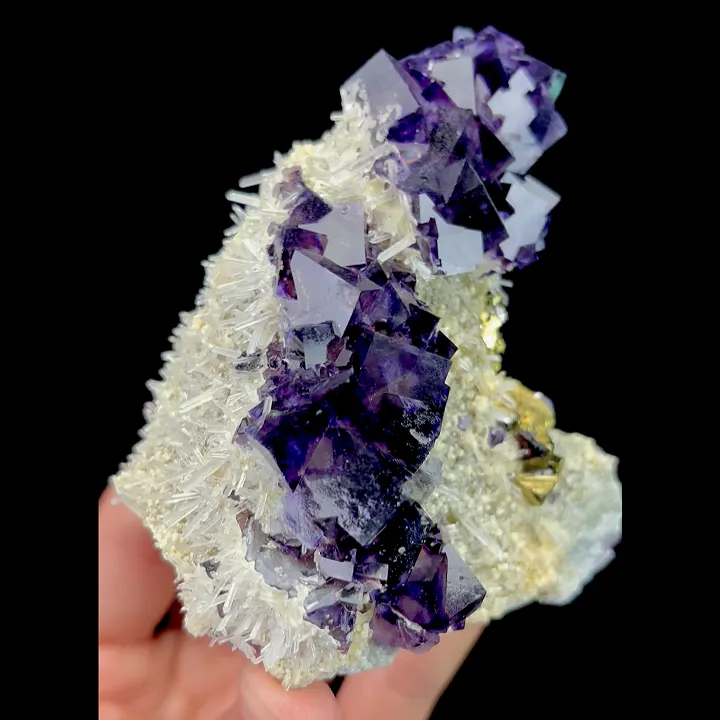 Natural Chalcopyrite Crystal and Purple Phantom Fluorite,Ladder Pattern Mineral Specimen:YINDU (85*100*45mm) - image 2