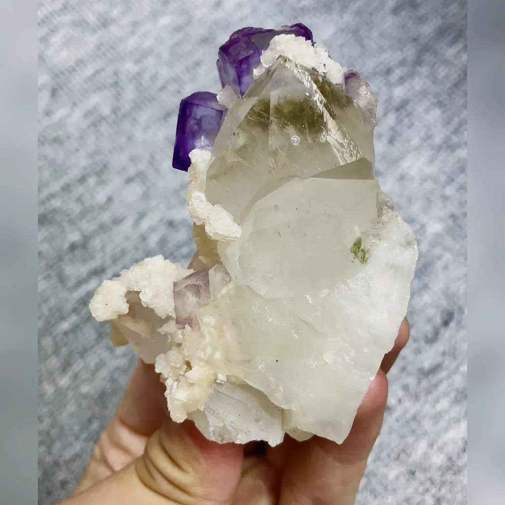 Natural Clear Quartz and Purple Cubic Fluorite Symbiosis comes from Yaogangxian,Hunan 60*75*40MM image