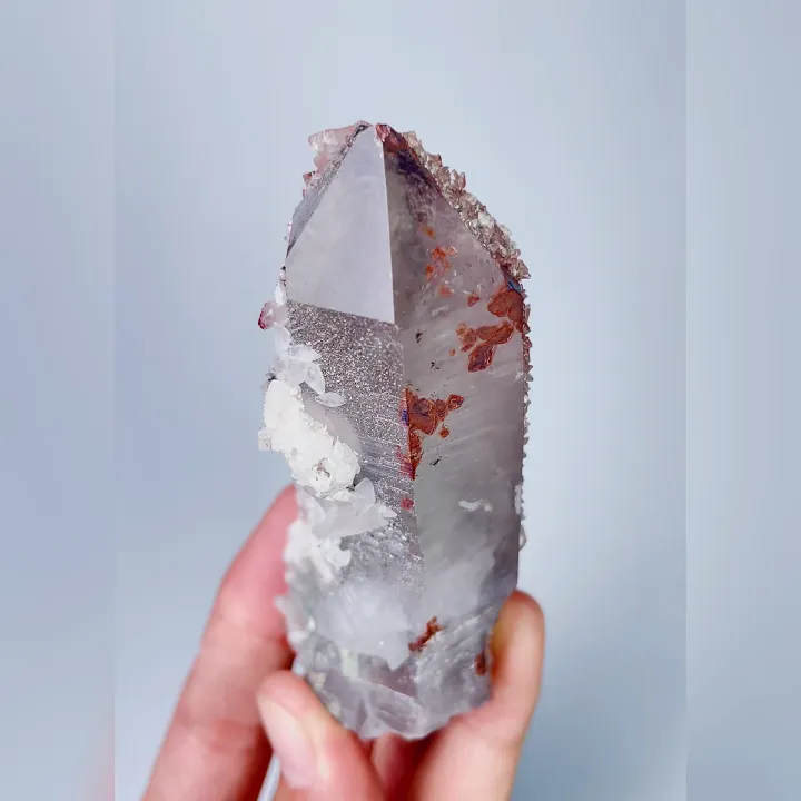 Natural Clear Quartz and Red Calcite, Mineral Specimen: Daye,Hubei (30*95*50MM) image