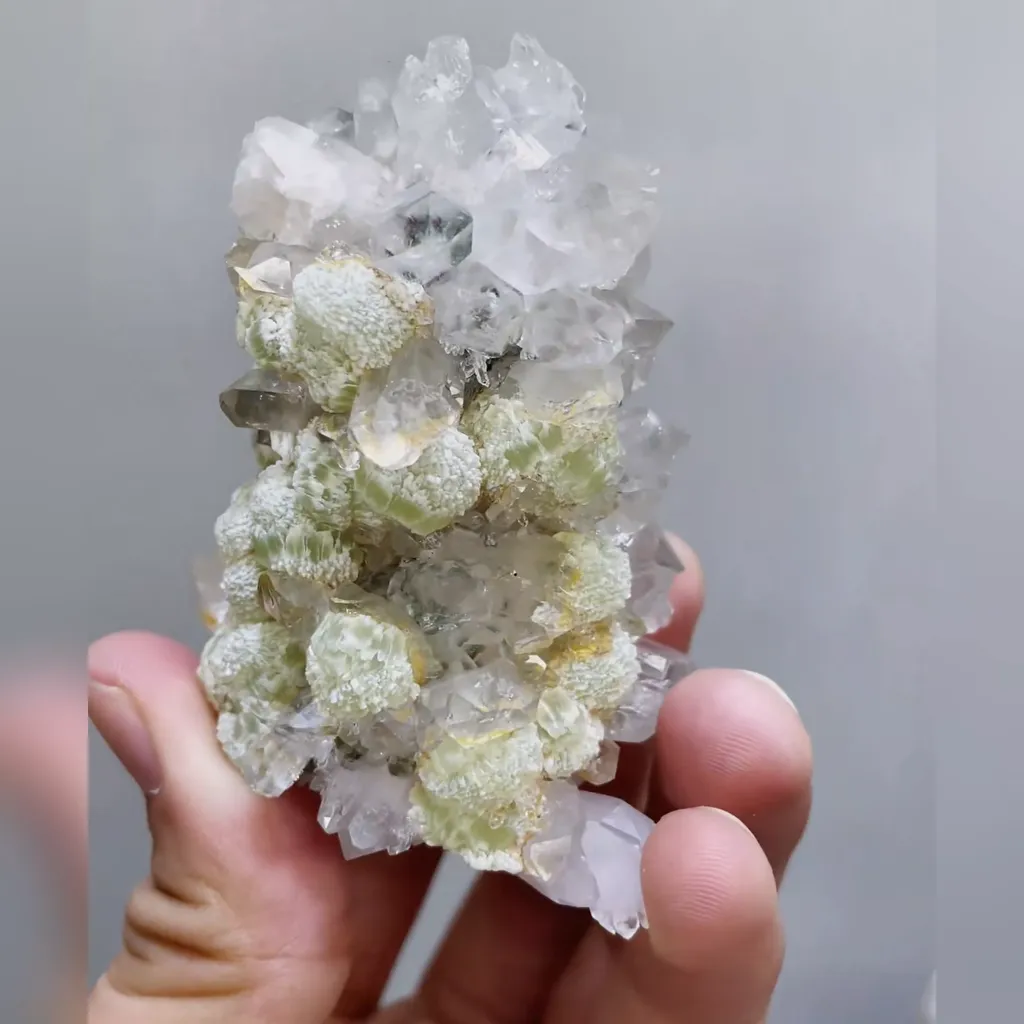 Natural Clear Quartz Cluster and Prehnite Symbiosis comes from Yunnan,China 55*70*45MM - image 5