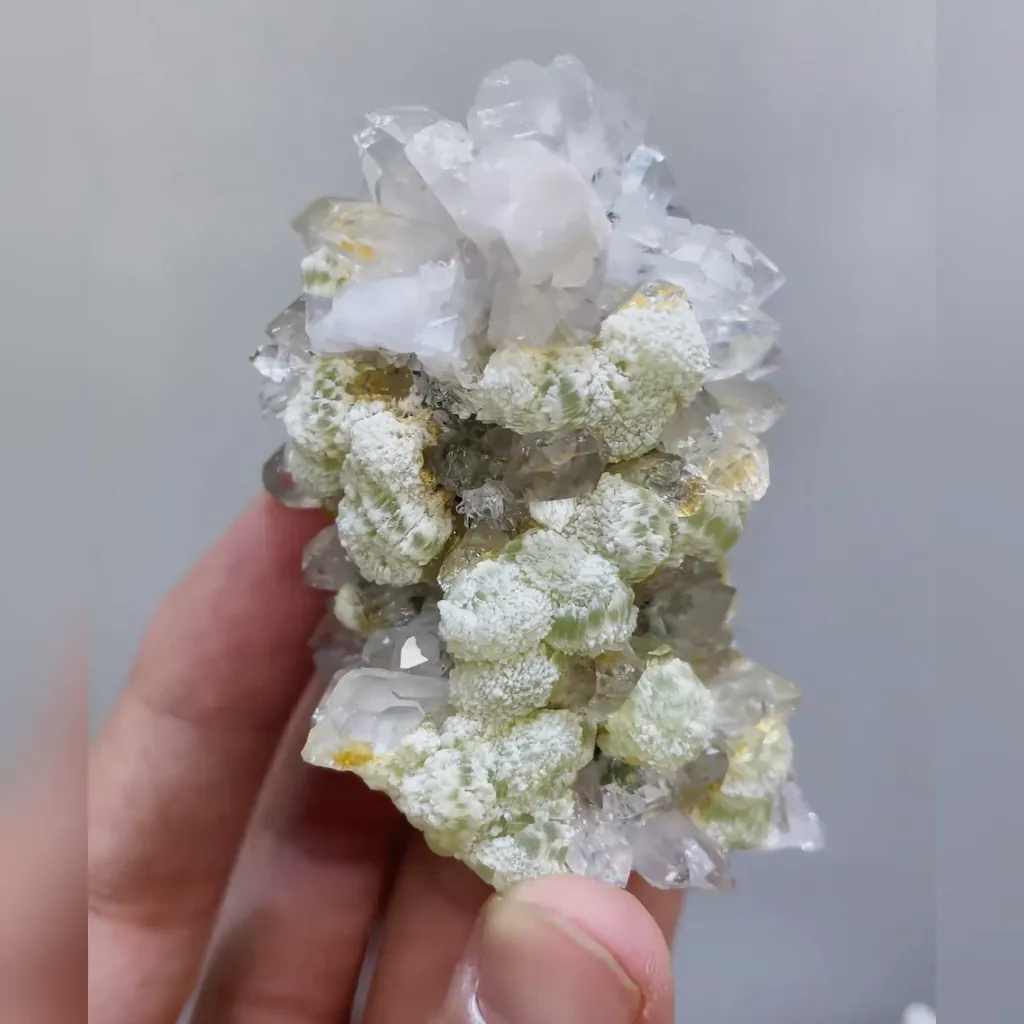 Natural Clear Quartz Cluster and Prehnite Symbiosis comes from Yunnan,China 55*70*45MM - image 3