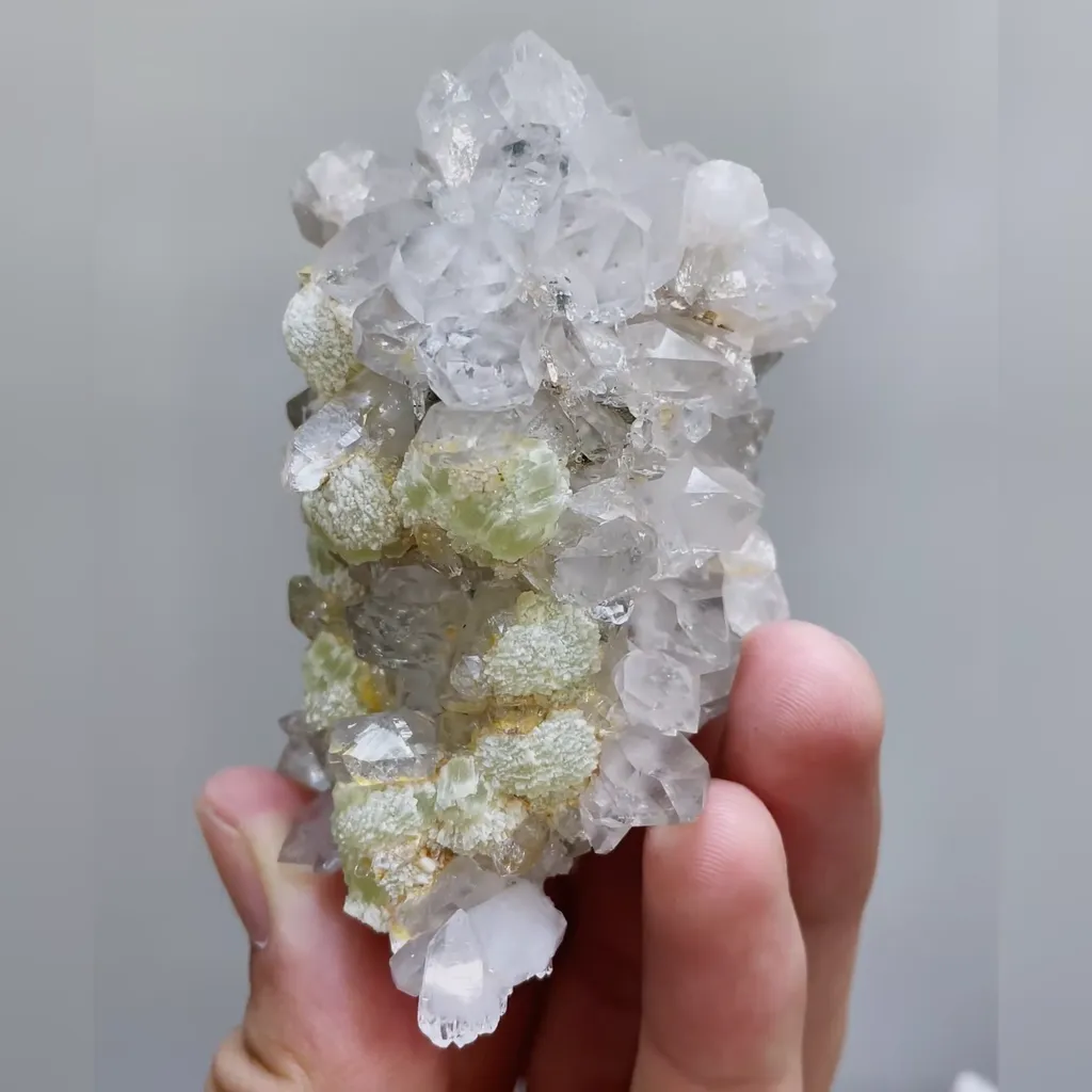 Natural Clear Quartz Cluster and Prehnite Symbiosis comes from Yunnan,China 55*70*45MM image