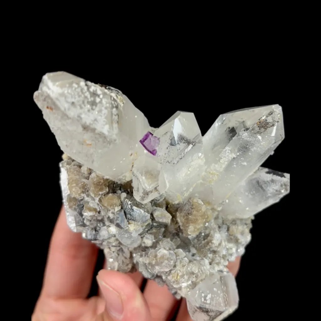 Natural Clear Quartz Cluster with Purple Fluorite, Mineral Specimen:Yaogangxian,Hunan (75*60*70MM) - image 2