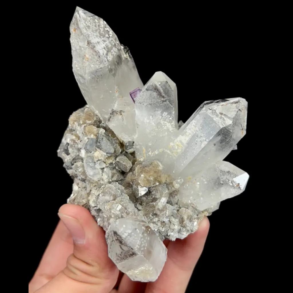 Natural Clear Quartz Cluster with Purple Fluorite, Mineral Specimen:Yaogangxian,Hunan (75*60*70MM) image