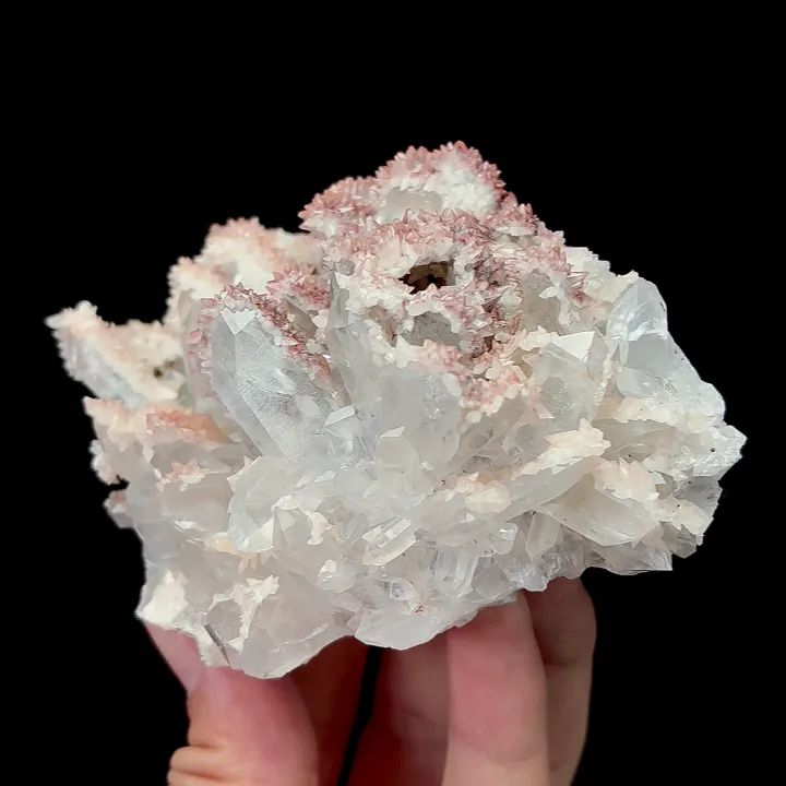 Natural Clear Quartz Cluster with Red Calcite, Mineral Specimen:Daye,Hubei (95*90*45MM) image
