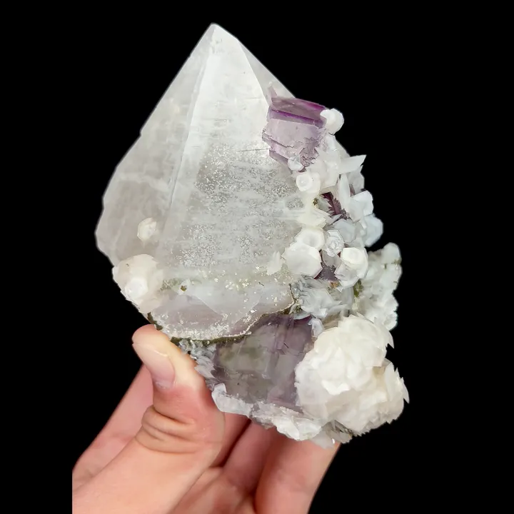 Natural Clear Quartz with Purple Fluorite and Calcite, Mineral Specimen:Yaogangxian,Hunan (95*110*75MM) image
