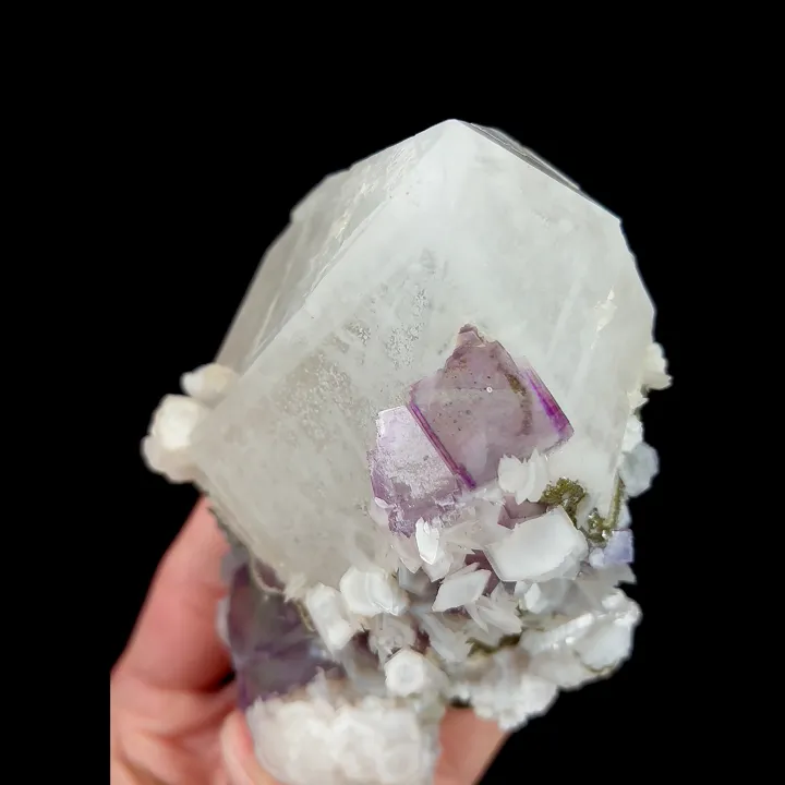 Natural Clear Quartz with Purple Fluorite and Calcite, Mineral Specimen:Yaogangxian,Hunan (95*110*75MM) - image 5